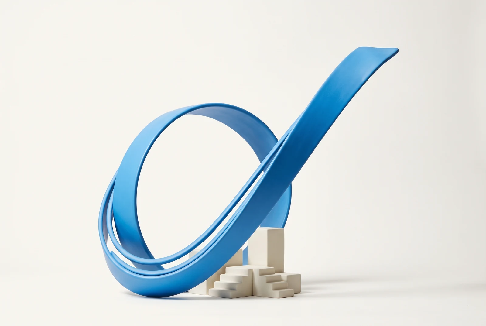 Blue orbit rising over pale architectural forms